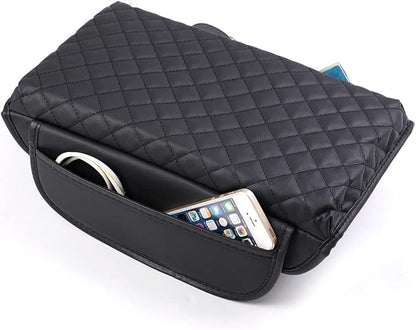 Leather Center Console Lid Cover,Seat Armrest Pad，Armrest Arm Rest Cushion,Center Console Armrest Cover for Tesla Model 3/Y (with Side Pockets)