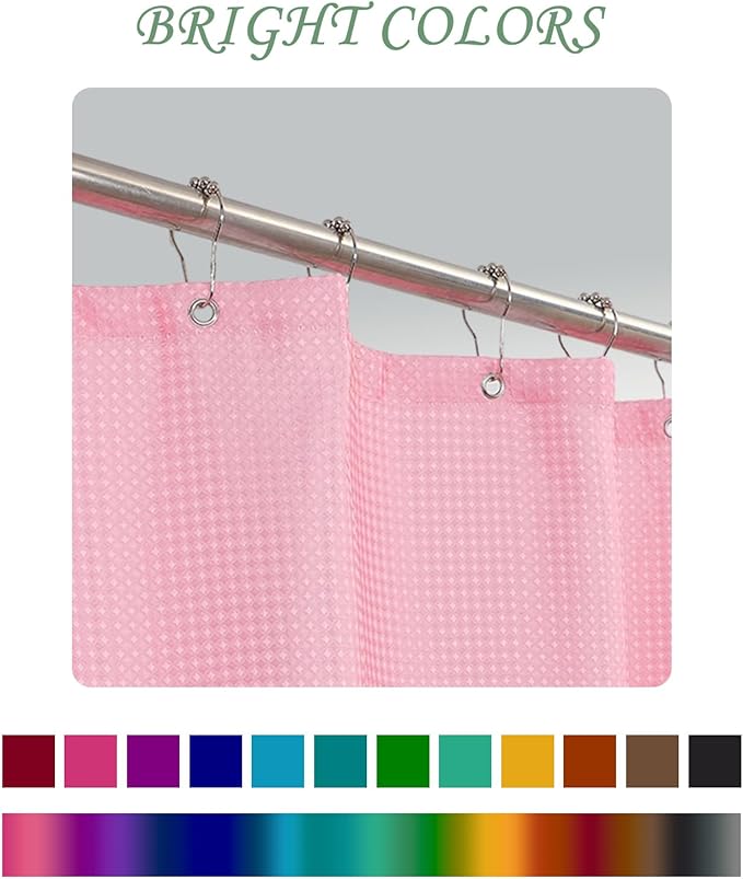 ggaimwf 36x72 Inch Solid Color Shower Curtain for Bathroom Waffle Bath Water Resistant Fabric Curtains Pink Modern Thick Shower Stall Curtain with Metal Hooks