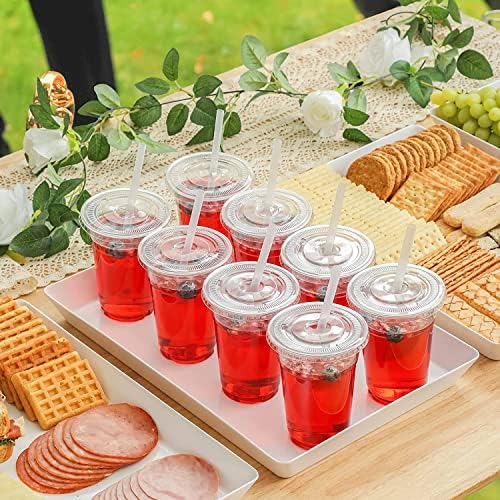 VITEVER [100 Sets - 24oz Plastic Cups with Lids and Straws, Disposable Cups for Iced Coffee, Smoothie, Milkshake, Cold Drinks - Clear (Pack of 2)