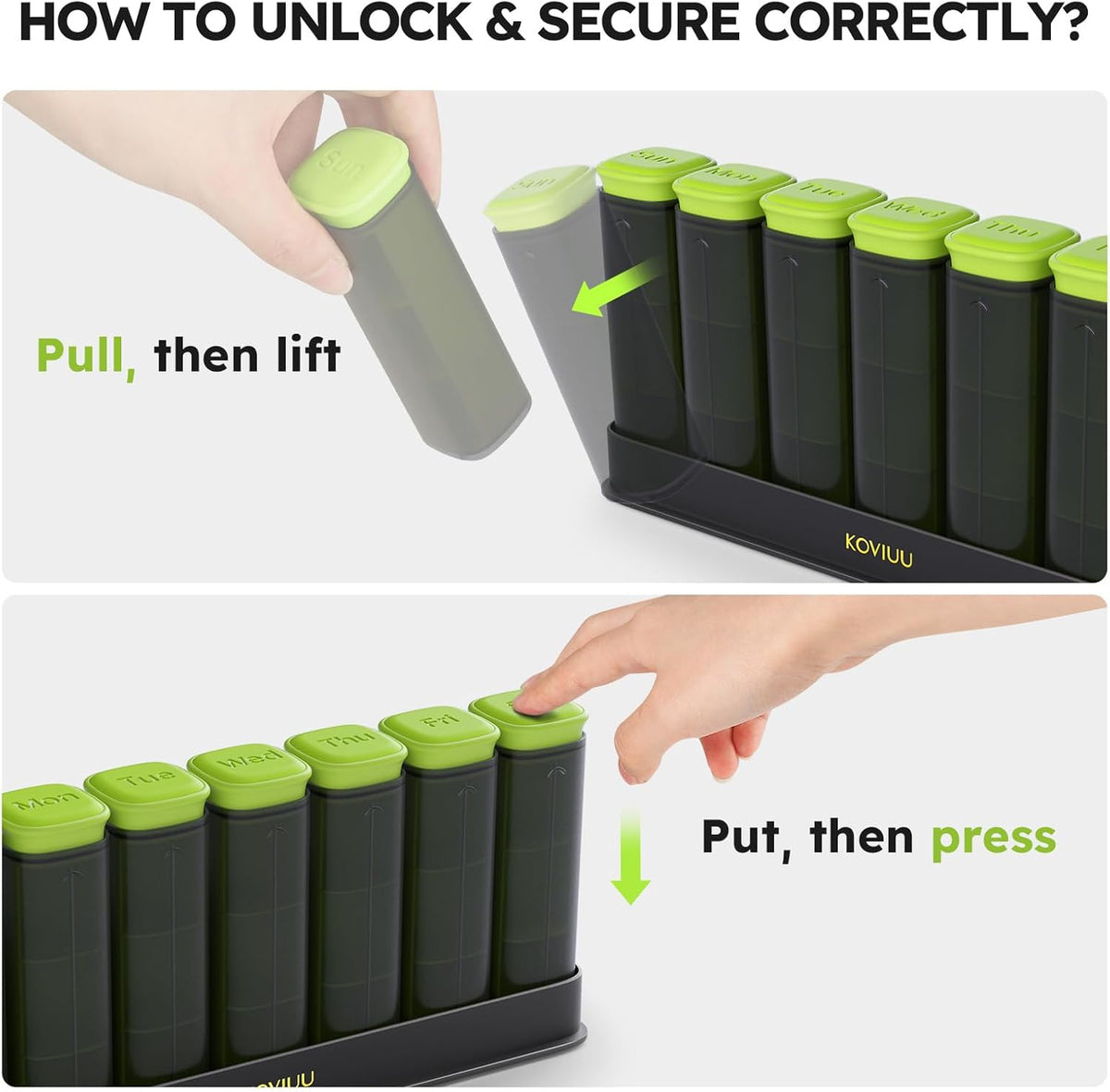 Weekly Pill Organizer 3X a Day, Detachable Pill Box 7 Day, Large 3 Times Daily Pill Case, Travel Pill Container Holder, Week Medication Dispenser Pillbox for Vitamin Supplement Medicine, Green