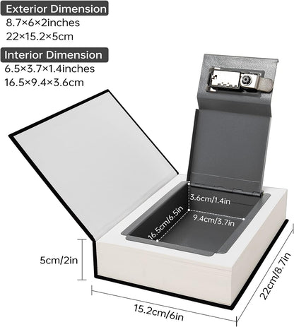 Leather Book Safe (Size 8.7"×6"×2") Real Paper Secret for Jewelry, Money and Cash, Diversion Book Safe,Hollow with Hidden,Combination Lock (M, Black-Combination)