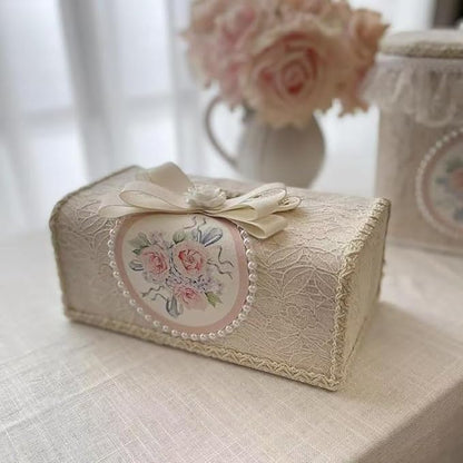 Tissue Cover Holder Fabric Art Cute Tissue Box Cover Dispenser Napkin Organizer for Bathroom Bedroom Office and Car (A - Apricot Color)