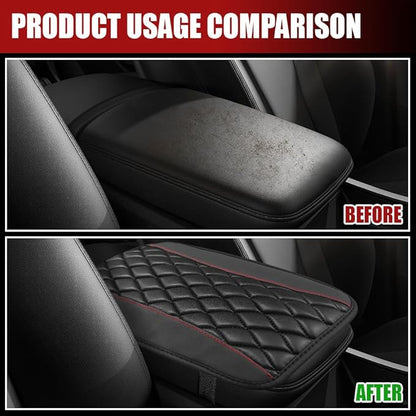 Car Center Console Cushion Pad, Armrest Cover for Car, Leather Waterproof Armrest Seat Box Cover, Auto Accessories Comfortable Arm Rest Box Cushion Pad for Most Vehicles (Black)