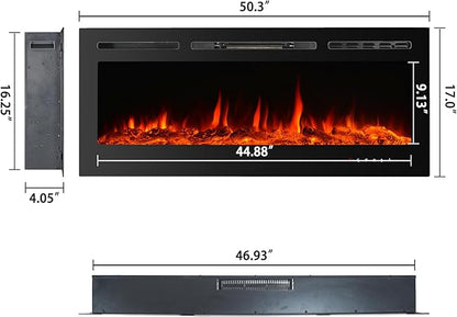 CharaVector Electric Fireplaces Recessed Wall Mounted Fireplace Insert 50 Inch
