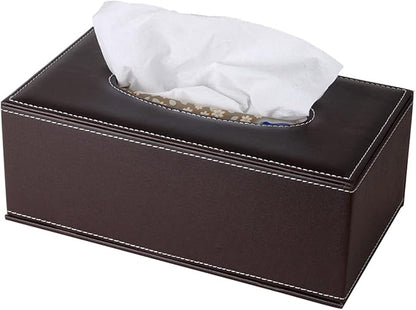 High-end Fashion Pu Leather Tissue Box Holder Business Black,Rectangular Tissue Box Cover,Napkin Holder Drawer Paper Dispenser,Home Office car Tissue Holder with Magnetic Bottom (Brown)