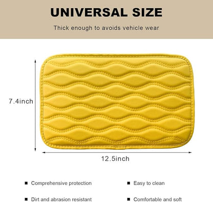 Car Center Console Pad, Waterproof Leather Armrest Seat Box Cover Protector, Non-Slip Middle Console Cushion Pad Interior Decor Fits Most Vehicles, Car Accessories (Yellow)