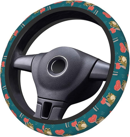 Mushroom Frog Steering Wheel Cover Women Men Elastic Stretch Soft Car Wheel Protector Universal Breathable No-Slip Car Accessories for Truck Van SUV Auto Fit 14-15 Inches