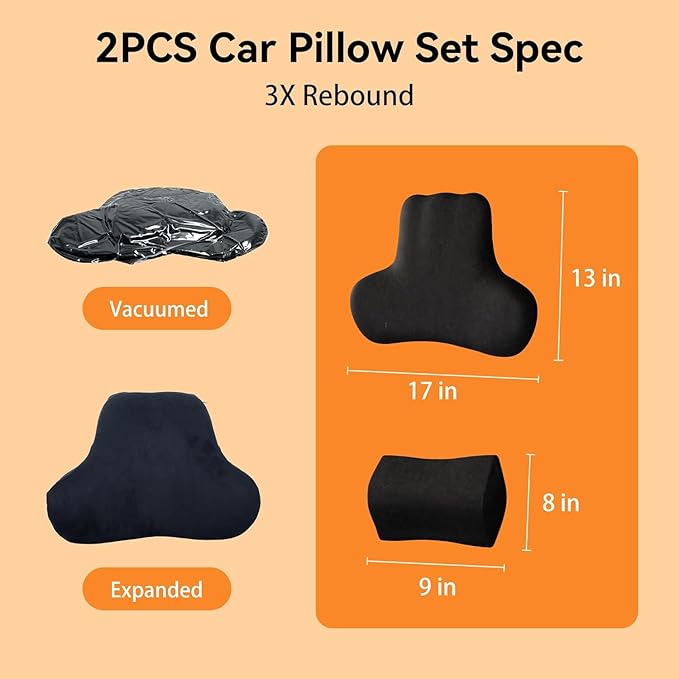 Car Neck & Lumbar Support Pillow Set for Toyota RAV4, Soft Memory Foam Headrest & Back Cushion, Ergonomic Comfortable Seat Support for Daily Driving and Long Trips Car Interior Accessories