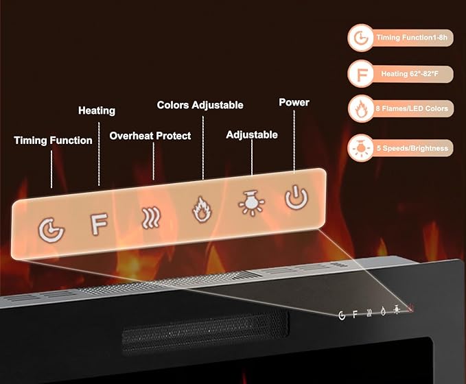 36" Electric Fireplace Insert, Wall Mounted & Recessed Heater, Slim