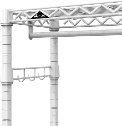 Heavy Duty Rolling Garment Rack 3 Tiers Adjustable Wire Shelving Clothes Rack with Rods and Side Hooks,Storage Closet Clothing Rack with Wheels White 15.7" D x 29.5" W x 74.5" H
