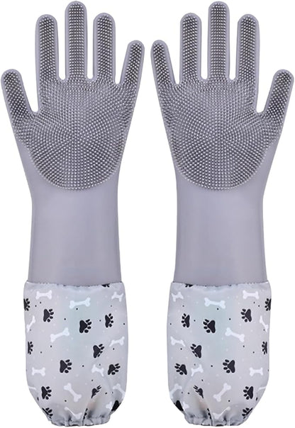 1TO3GO Pet Grooming Gloves Pet Hair Remover Cat, Dog Washing Gloves Silicone Heat Resistant Cleaning Gloves with High-Density Teeth Grooming Gloves for Dogs, Cats, Horses, Rabbits (1 Pair - Gray)