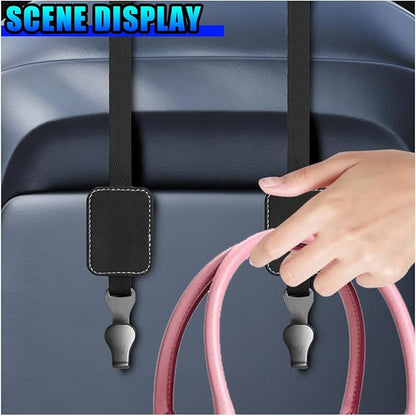 2PCS Car Seat Headrest Hooks, Stylish Suede Automotive Backseat Storage Hanger, Universal Vehicle Interior Seat Organizer Accessories for Purse, Handbag, Umbrella, Grocery (Black)