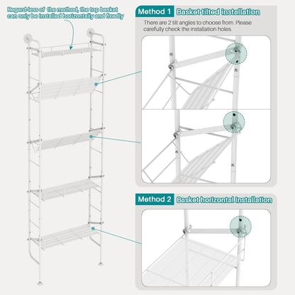 bukfen Behind The Door Organizers,5-Tier Narrow Bathroom Kitchen Shelf,Kitchen Corner Shelf Stand,Wall Storage,Spice Racks,Book Shelf,Behind The Door Storage,Multi Functional Shelf for Home,1 Pack