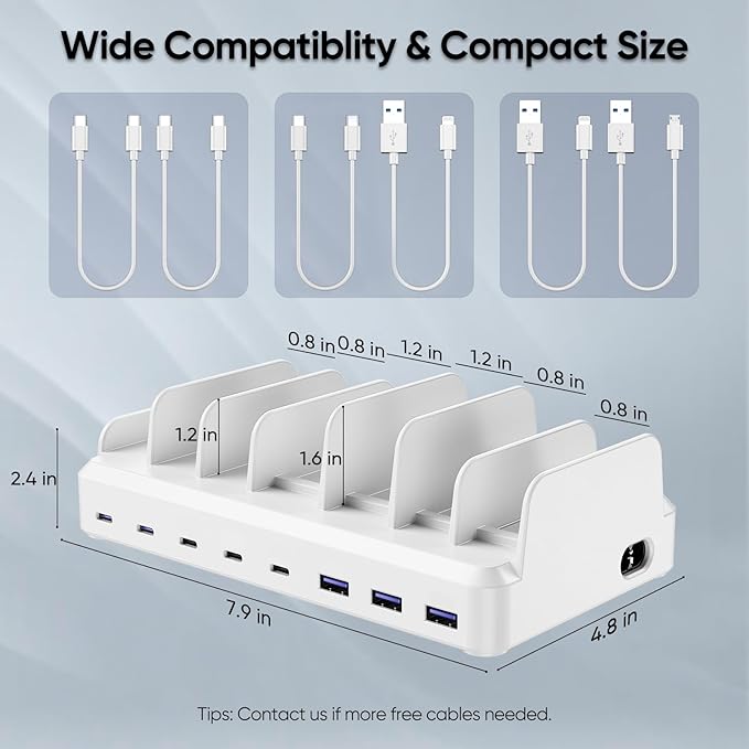 300W Charging Station for Multiple Devices, 8 Port Multi USB C Fast Charger