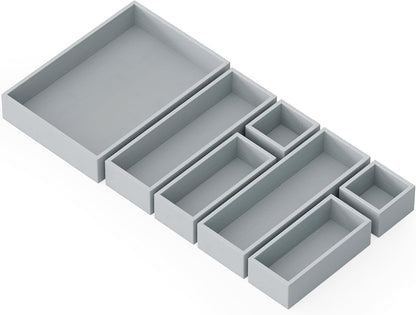 SpaceAid 7-Piece Bamboo Drawer Organizer Storage Boxes Set, Wood Tray Junk Drawer Organizers Multi-Use Divider Bins for Kitchen, Bathroom, Office Desk and Makeup Organization (7 Pack, Gray)