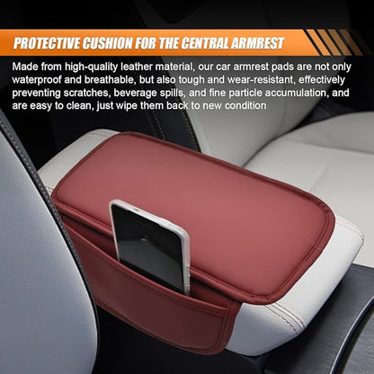 Car Center Console Cover, Leather Waterproof Auto Arm Rest Pad with Storage Bag, Scratch Resistant Middle Console Protector, Comfortable Vehicle Interior Accessories for Sedan SUV (Burgundy)