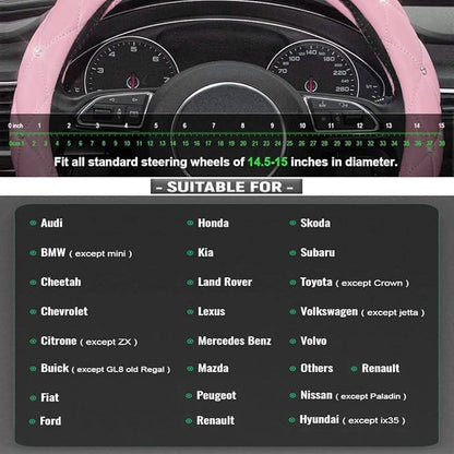 Xizopucy Pink Steering Wheel Cover, Diamond Leather Bling Steering Wheel Cover, Anti-Slip Steering Wheel Protector with Crystal Rhinestones for Women and Girl Fit 14.5-15 inch