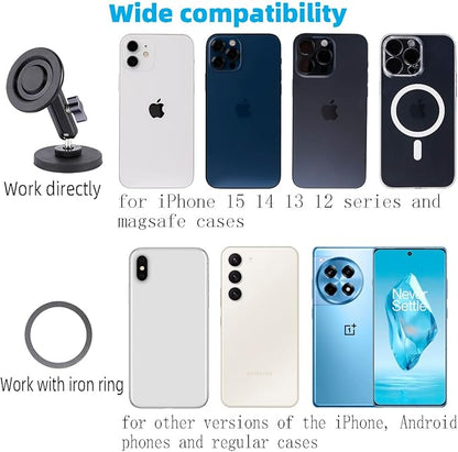 Gym Magnetic Phone Holder for MagSafe, Dual Magnetic Phone Mount for Gym Attach to Metal Surface, Compatible with iPhone 16 15 14 13 Pro Max MagSafe Case, 360° Adjustable, Perfect for Recording Video
