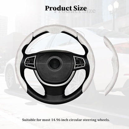 3PCS Car Steering Wheel Cover, Nappa Leather Breathable Non-Slip Segmented Steering Wheel Protector, Snap-on Auto Interior Decoration Accessories, Universal Fit (White)
