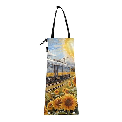 ALAZA Hanging Car Trash Bags Garbage Bag Trash Can for Back Seat Small Sunflower Train Washable Storage Bag Retractable 2 Pack