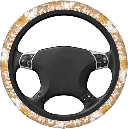 Retro Flowers Steering Wheel Cover for Men Women Universal Car Accessories 15 Inch Neoprene Auto Interior Decor