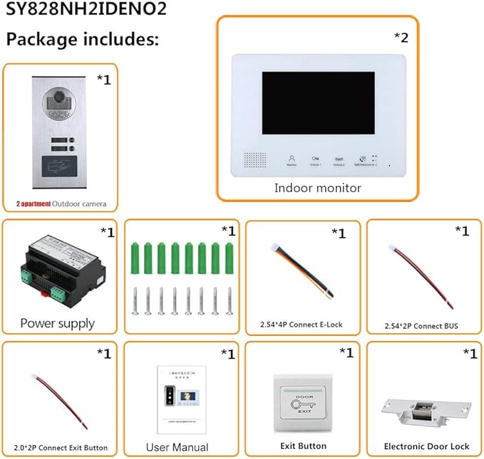 2 Apartment Bus 2 Line Video Doorbell Intercom System 7 Inch Electronic Door