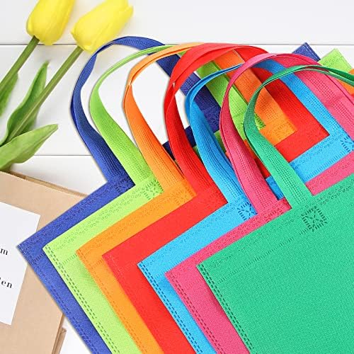 LOUHUA Reusable Gift Bag With Handles 22 Pcs Large Tote Bags Bulk 11 Colors for Shopping Groceries Birthday Party Favor Snacks DIY Painting Halloween Christmas Gift, 15 Inch ×13 Inch