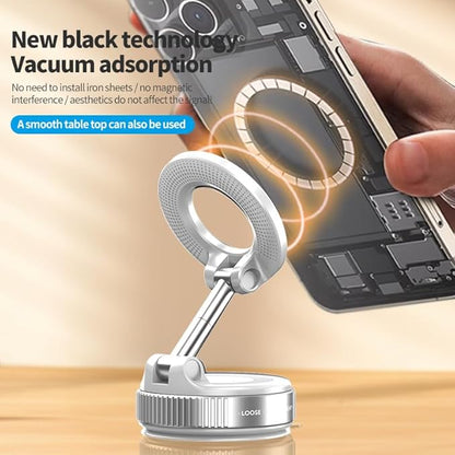 BISART Vacuum Magnetic Car Phone Holder – 360° Rotatable, Reinforced 96LBS Suction Cup Mount Compatible with MagSafe for iPhone & Android, Portable for Car, Gym & Mirror (White)
