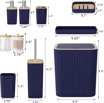 Bathroom Accessories Set - Elegant Blue Bathroom Set, 10PC Bathroom Accessory Set, Toilet Brush, Trash Can, Qtip Holder Dispenser & Soap Dispenser
