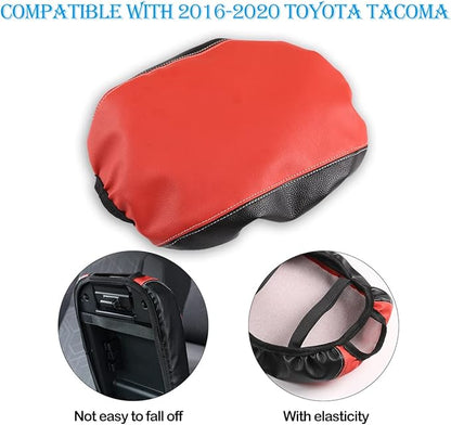 CHEAYAR Leather Car Auto Center Console Armrest Cushion for Toyota Tacoma Accessories 2016-2018 2019 2020 American Flag (Red and Black-Leather)