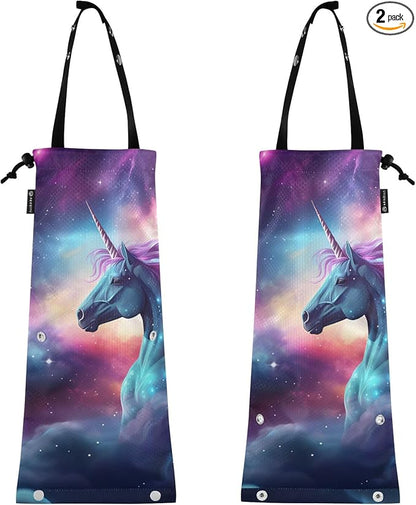 ALAZA Hanging Car Trash Bags Garbage Bag Trash Can for Back Seat Small Unicorn Galaxy Washable Storage Bag Retractable 2 Pack