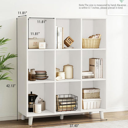 IOTXY Open Cube Low Bookcase - 3-Tier Freestanding Storage Display Cabinet Organizer with Legs for Home Office, 9-Cubes Open Shelf Short Bookshelf, White
