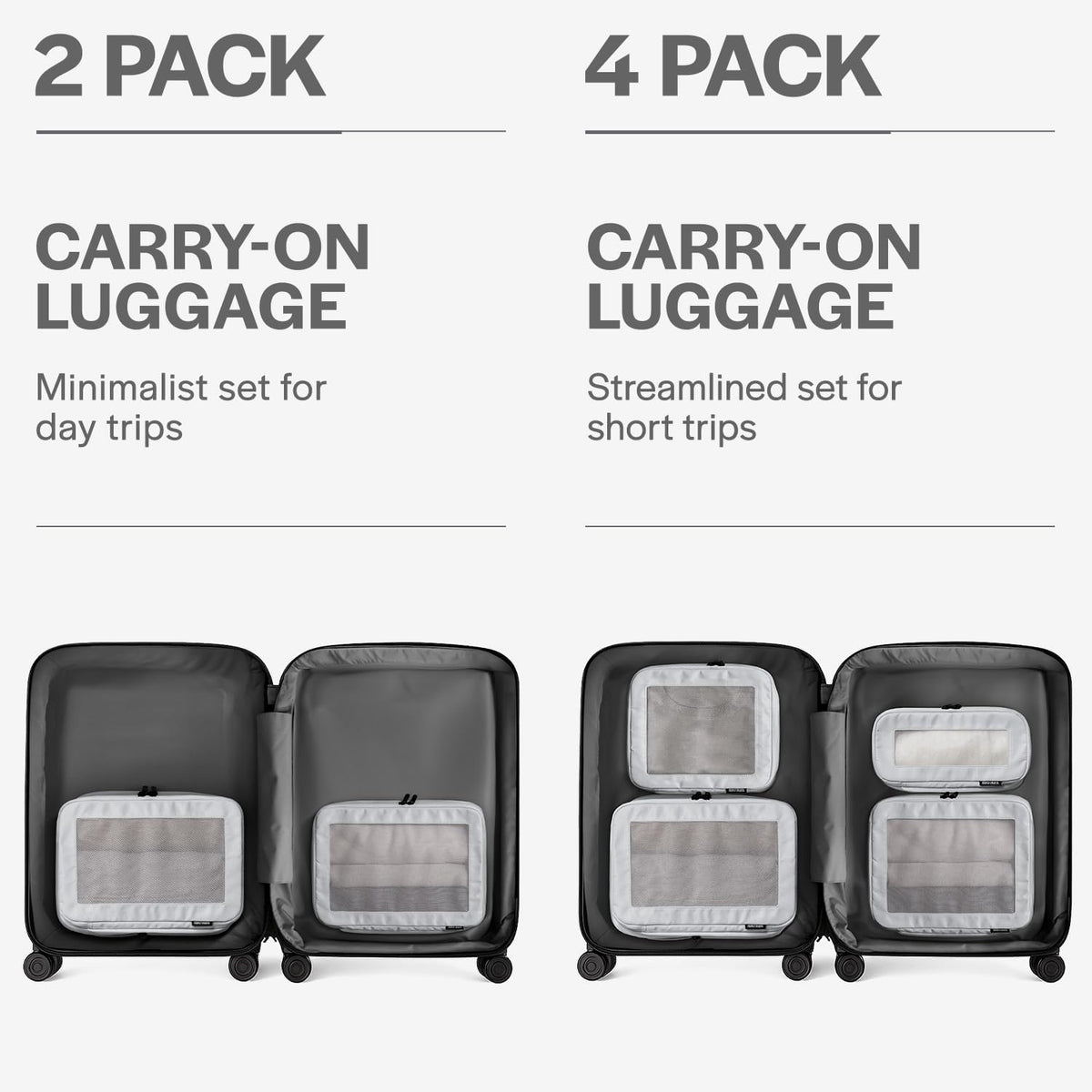 Aerotrunk Compression Packing Cubes for Travel - Luggage Organizer Bags - Double Zipper Packing Cubes for Suitcases (2-Pack, Light Grey)