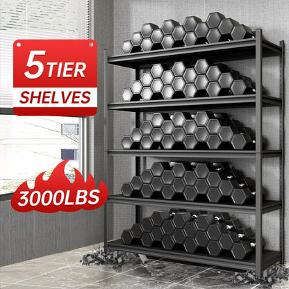 Metal Garage Shelving, Adjustable 5-Tier Heavy Duty Shelving, 3000 LBS Garage Shelving Unit and Storage，Heavy Duty Shelves for Basement,Warehouse，Kitchen (19.7" D*47.2" W*72" H)