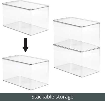 mDesign Plastic Stackable Toy Storage Bin Container Box, Hinge Lid for Organizing Living Room, Play Room, Bedroom, Nursery, Hold Blocks, Puzzles, Books, Lumiere Collection, Clear