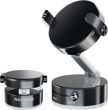 NEEWER ENTRY LEVEL VERSION Magnetic Cell Phone Holder Mount Stand Foldable with Vacuum Suction Cup for Your Car Windshield Dash Gym, 360 Rotating Compatible with MagSafe iPhone for Video Recording, A9