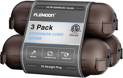 Flemoon [3 Pack] Outdoor Extension Cord Waterproof Cover, Weatherproof Electrical Connection Box for Outdoor Plug, Outlet, Outdoor Outlet, Socket, Halloween, Christmas Holiday Decoration Light, Brown