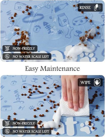 Pet Feeding Mat-Absorbent Dog Mat for Food and Water Bowl-No Stains Quick Dry Water Dispenser Mat-Dog Accessories Pet Supplies-Bowl for Messy Drinkers（PAW,17"x34"