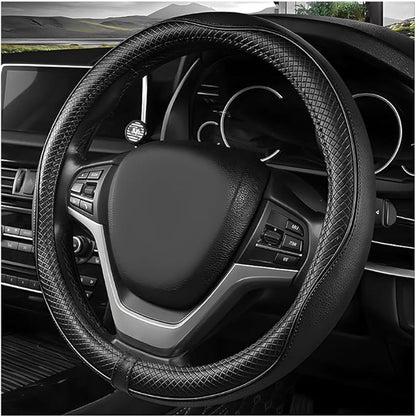 Car Steering Wheel Cover, 15 Inch Anti-Slip Breathable Leather Auto Steering Wheel Protector, Full Surround Soft Steering Wheel Cover for Men Women, Car Interior Accessories (Black)