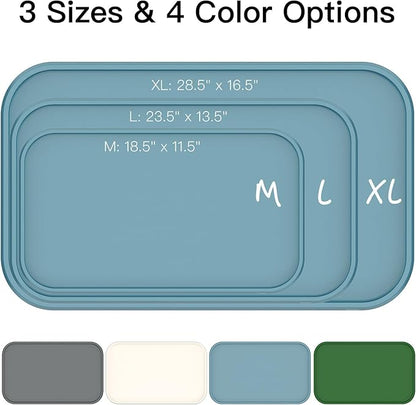 Feedoo Pet Feeding Mat [Warped Resistant Raised Edge], Water-Proof Silicone Placement for Food Water Bowls, Anti-Slip Base Protect Floor, BPA-Free&Dishwasher-Safe [28.5x16.5inch XL, Blue]