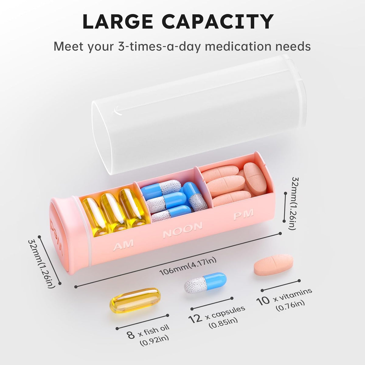 Weekly Pill Organizer 3X a Day, Detachable Pill Box 7 Day, Large 3 Times Daily Pill Case, Travel Pill Container Holder, Week Medication Dispenser Pillbox for Vitamin Supplement Medicine, Pink