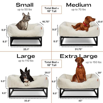 FUZI Elevated Dog Bed Small, Luxury Raised Dog Beds, Removable and Machine Washable Bed Cover, Indoor/Outdoor Orthopedic Pet Bed, Small 25.1x16.75x18 Light Brown & Black Base