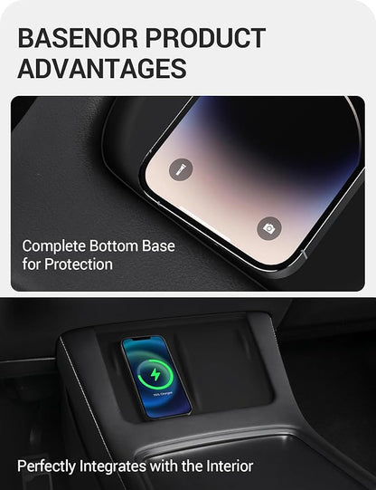 BASENOR Upgrade Tesla Model Y Model 3 Center Console Wireless Charger Mat Silicone Cover Wireless Charging Phone Pad for 2021-2024 Model Y 2021-2023 Model 3 Interior Accessories