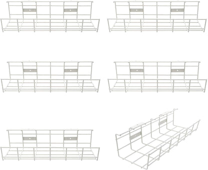 Under Desk Cable Management- 6 Pack Cord Organizer. Metal Wire Cable Management Tray for Office, Studio and Home. Super Sturdy Under Table Cable Managements - White Cable Organizer