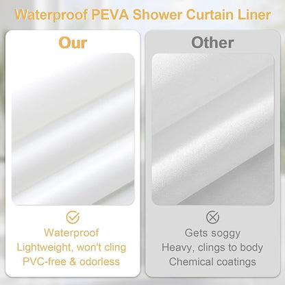 Craidlela 3-in-1 White Waffle Shower Curtain Set, Waterproof Fabric Modern Shower Curtain with PEVA Liner & 12 Stainless Steel Double-Sided Hooks, Hotel Style Bathroom Decor, 72 x 72