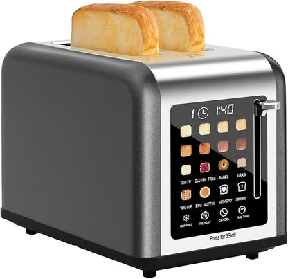 2 Slice Toaster Touch Screen, Stainless Steel Toasters Digital Timer 2 Slot
