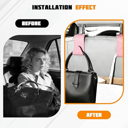4PCS Car Seat Headrest Hook, Automotive Back Seat Storage Holder Hanger, Vehicle Interior Backseat Organizer Hanging Hook for Purse Handbag Grocery Bags, Universal Fit (Pink)
