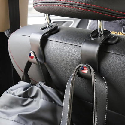 4PCS Car Seat Headrest Hooks, Auto Back Seat Hanger Holder, Durable Stylish Vehicle Organizer Universal Car Interior Accessories, Storage Hooks for Purses, Bags, Clothes, Hats (Black/Red Flag)