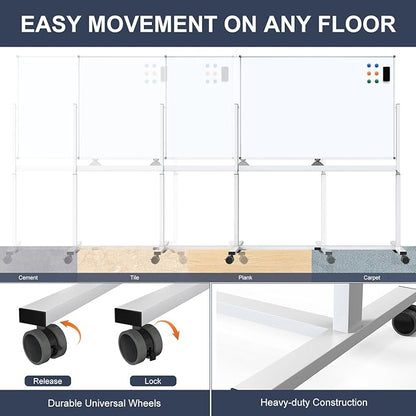 White Board on Wheels, 48 x 32 Inches Height-Adjustable Large Rolling Whiteboard