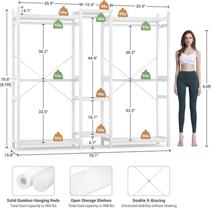Homykic Bamboo Closet System Clothes Rack, Large Freestanding Garment Rack